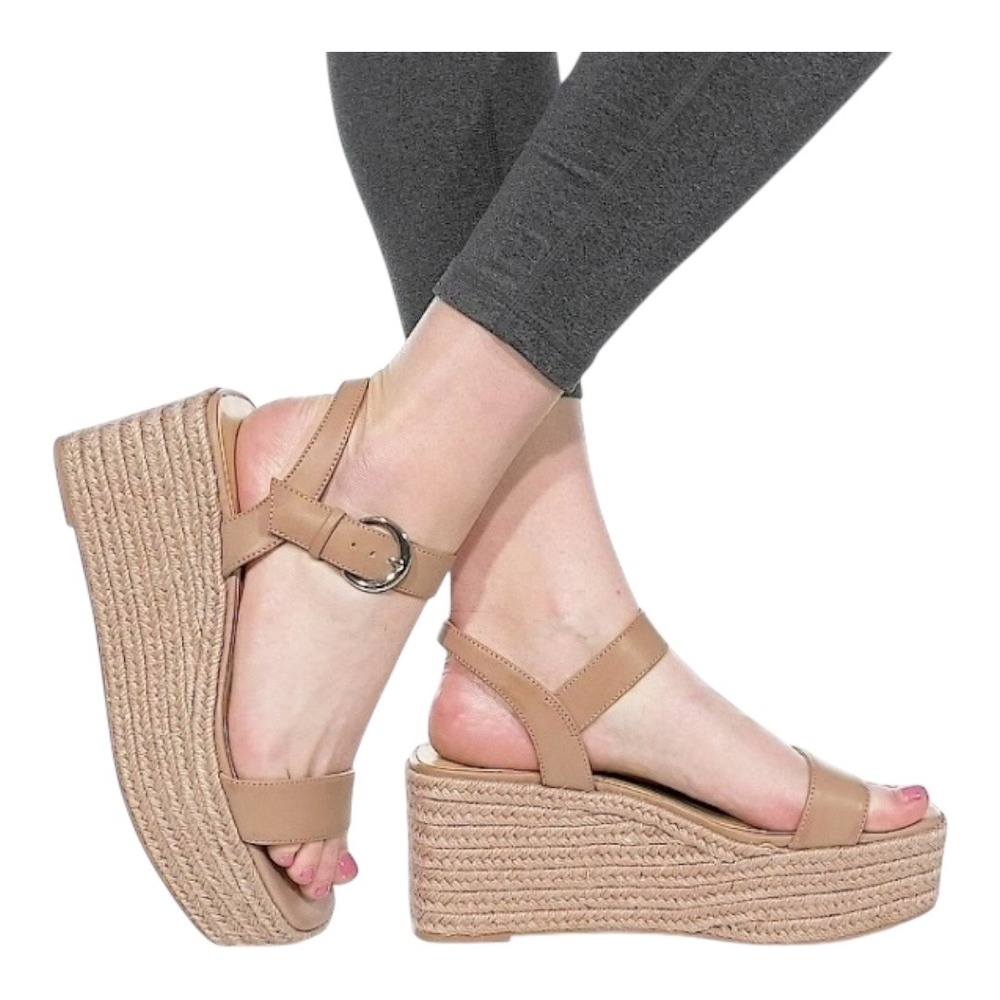 Nine West Nillo 3 Platform Wedge Sandals Womens 9.5 Taupe Espadrille Ankle New